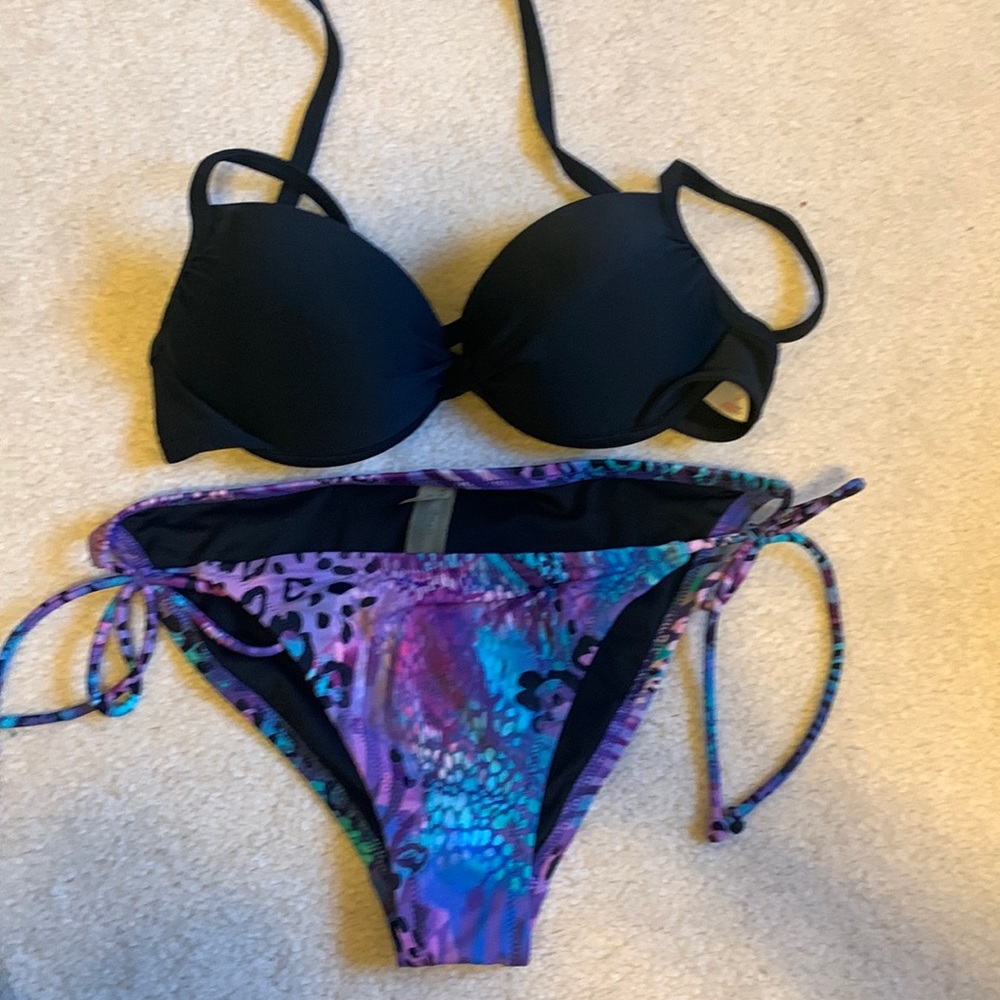 Victoria secret leopard bottoms with black padded top (not VS)